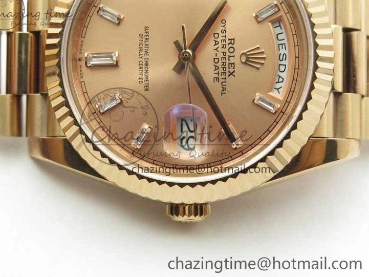 Good Copy Rolex Watches RG Popular RG Bracelet T on New 228239 BP Dial 2834 Markers Version 40mm RG Day-Date President Dial 904 A Crystal 0111